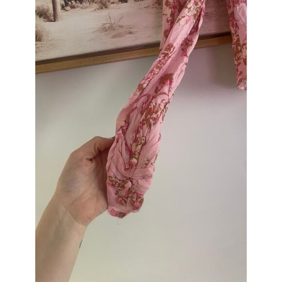 NWT Free People Hilary Pink Floral Long Sleeve Crop Top XS Tie Front Blouse - Picture 6 of 9